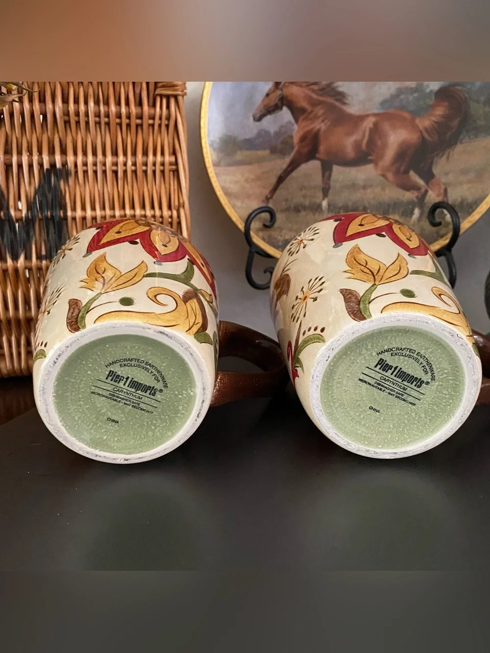 Pier 1 Imports 2pc Carynthum Coffee Mugs Handcrafted Porcelain Earthenware